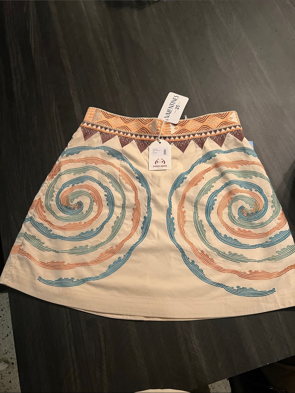 Emporio sirenuse  Swirl Print A-Line Skirt in Cream, Blue & Orange